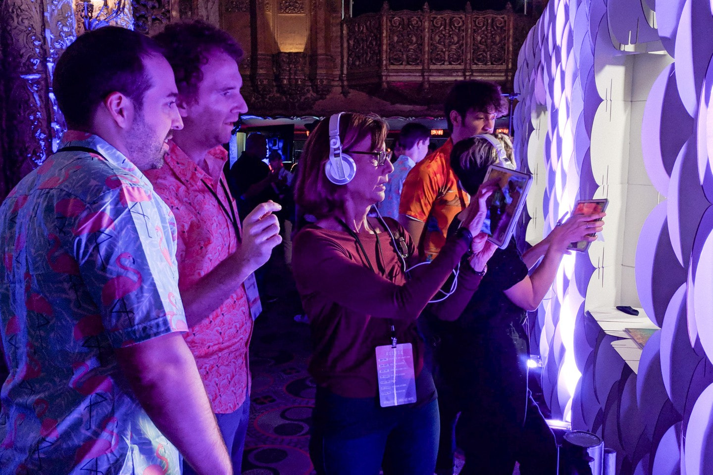 Attendees observing the installation